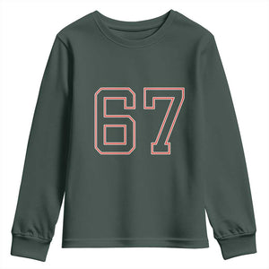 Number 67 Meme Youth Sweatshirt Funny Six Seven Varsity Sports Team Jersey TS10 Dark Forest Green Print Your Wear