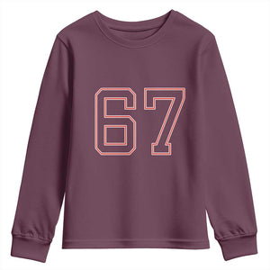 Number 67 Meme Youth Sweatshirt Funny Six Seven Varsity Sports Team Jersey TS10 Maroon Print Your Wear