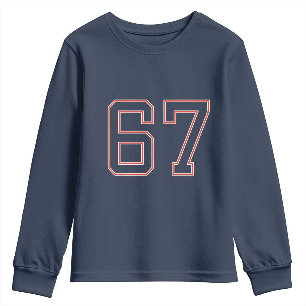 Number 67 Meme Youth Sweatshirt Funny Six Seven Varsity Sports Team Jersey TS10 Navy Print Your Wear