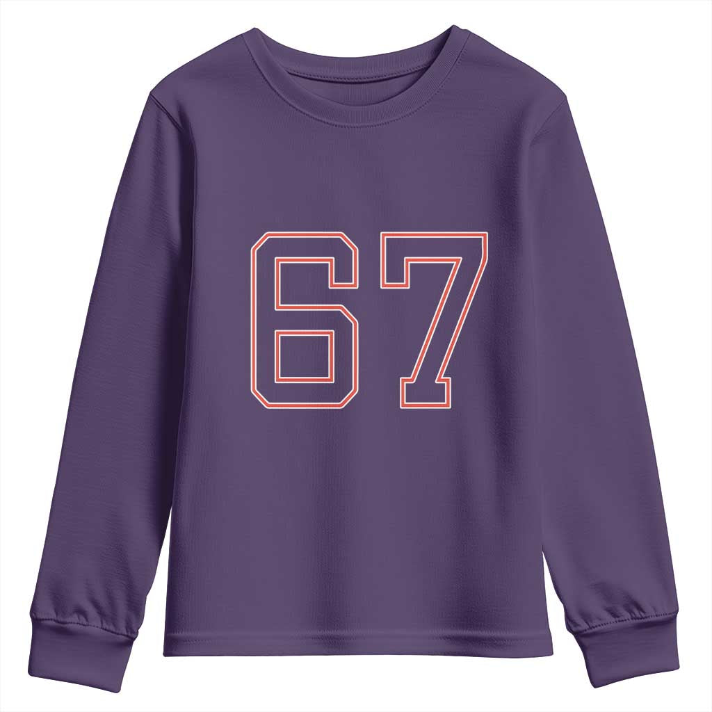 Number 67 Meme Youth Sweatshirt Funny Six Seven Varsity Sports Team Jersey TS10 Purple Print Your Wear