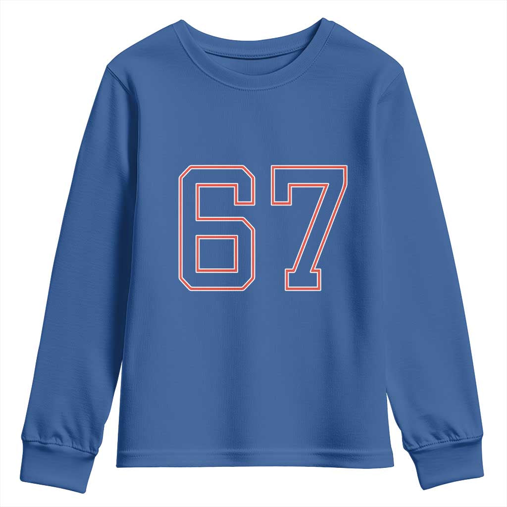 Number 67 Meme Youth Sweatshirt Funny Six Seven Varsity Sports Team Jersey TS10 Royal Blue Print Your Wear