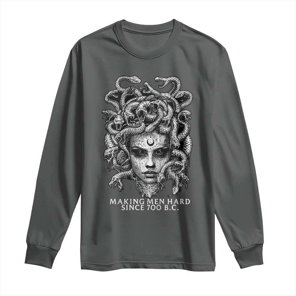 Funny Feminist Medusa Long Sleeve Shirt Making Men Hard Since 700 B.C Dark Myth Ancient TS10 Dark Heather Print Your Wear