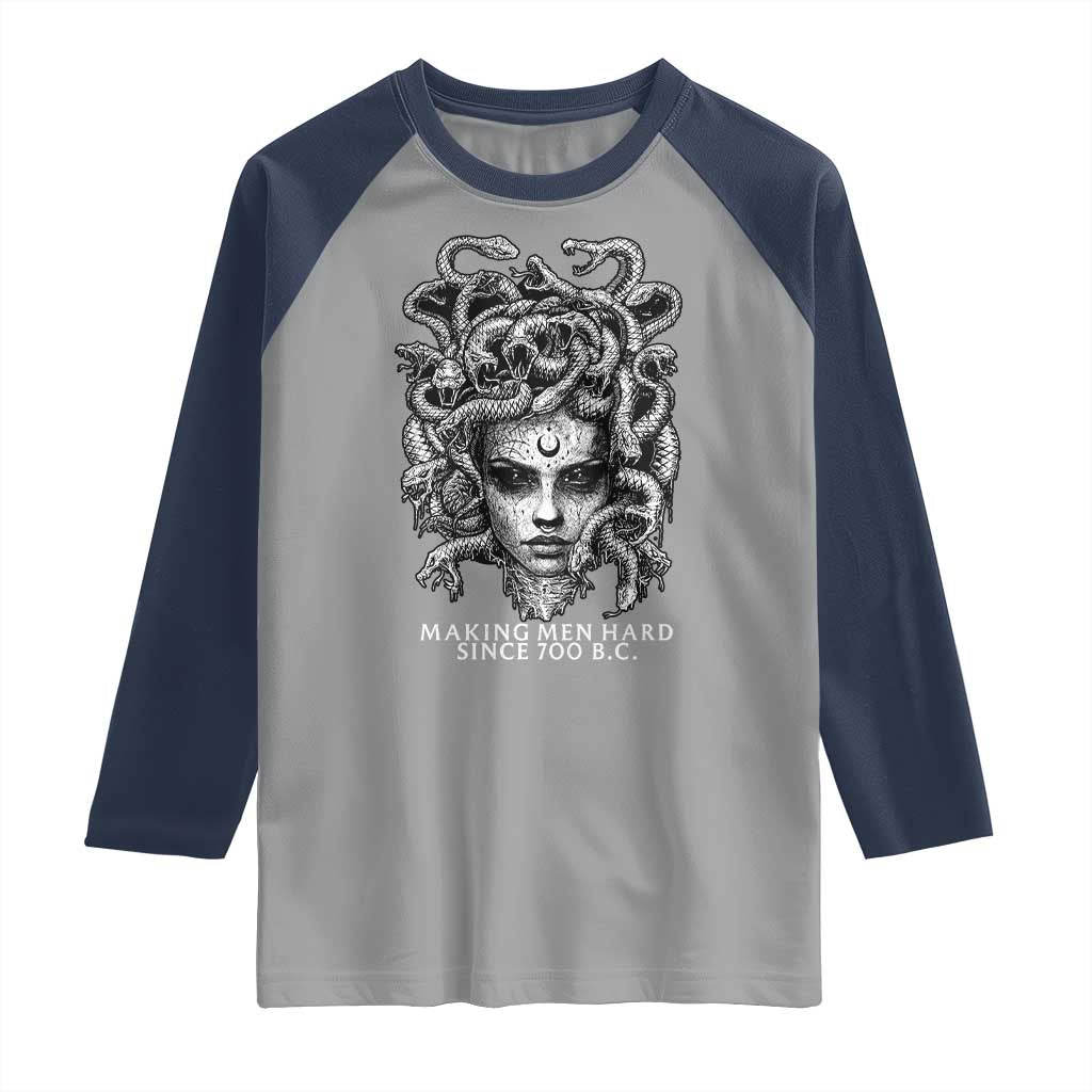 Funny Feminist Medusa Raglan Shirt Making Men Hard Since 700 B.C Dark Myth Ancient TS10 Sport Gray Navy Print Your Wear