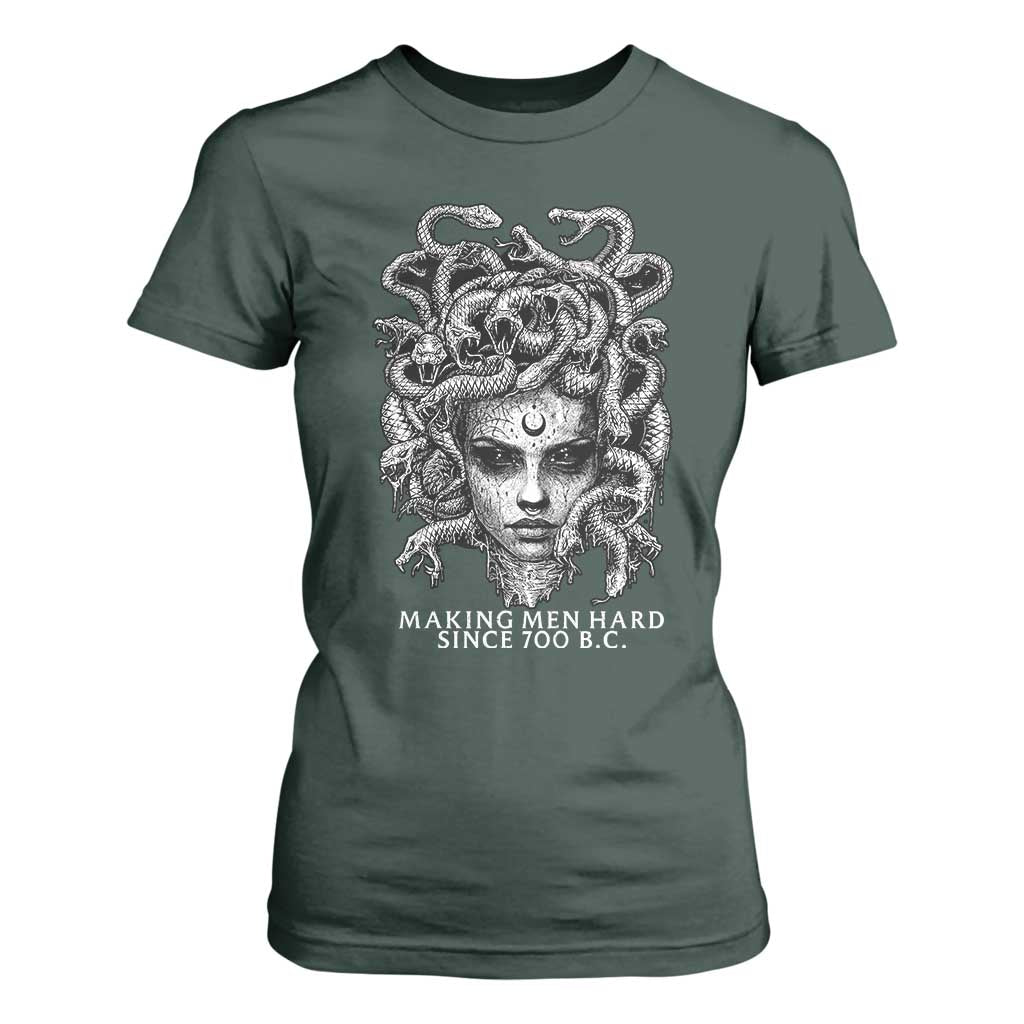 Funny Feminist Medusa T Shirt For Women Making Men Hard Since 700 B.C Dark Myth Ancient TS10 Dark Forest Green Print Your Wear