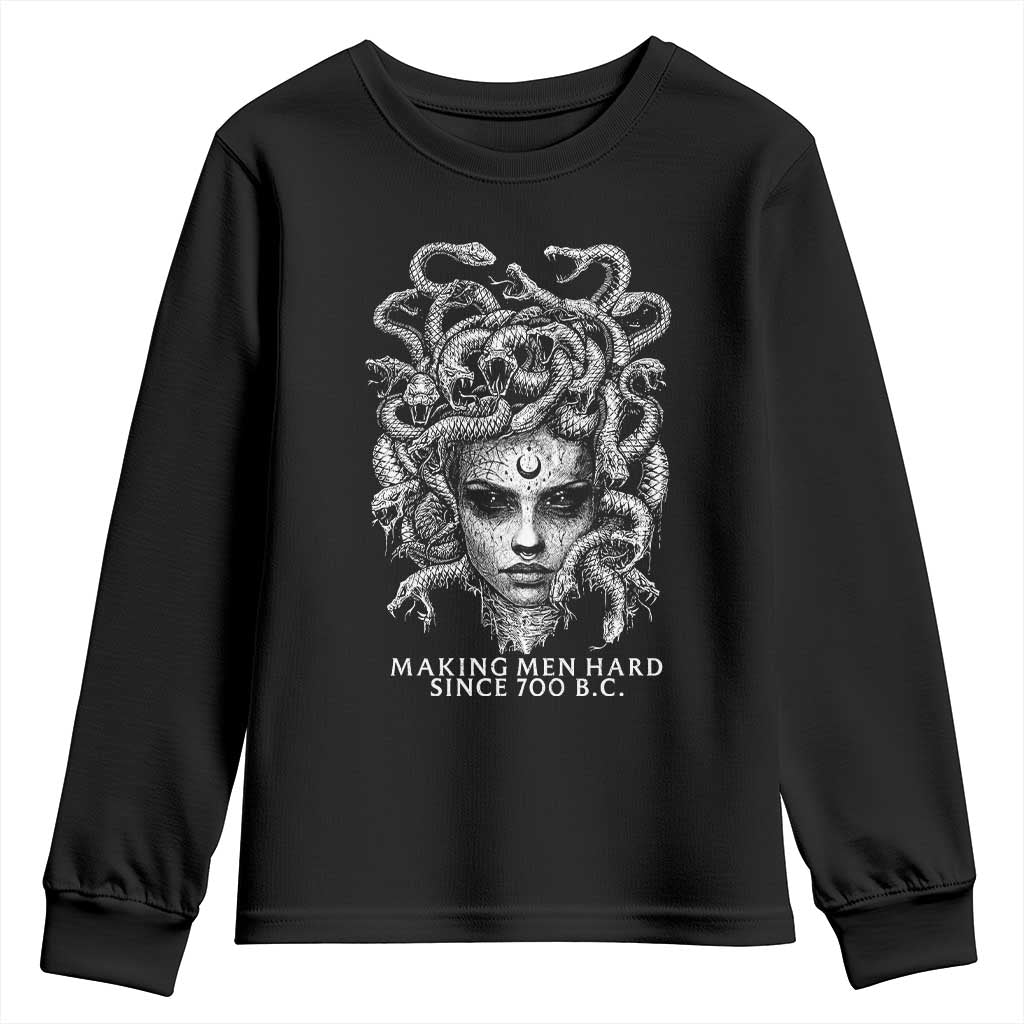 Funny Feminist Medusa Youth Sweatshirt Making Men Hard Since 700 B.C Dark Myth Ancient TS10 Black Print Your Wear