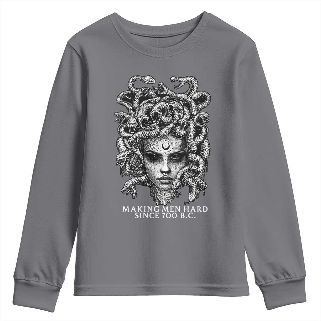 Funny Feminist Medusa Youth Sweatshirt Making Men Hard Since 700 B.C Dark Myth Ancient TS10 Charcoal Print Your Wear