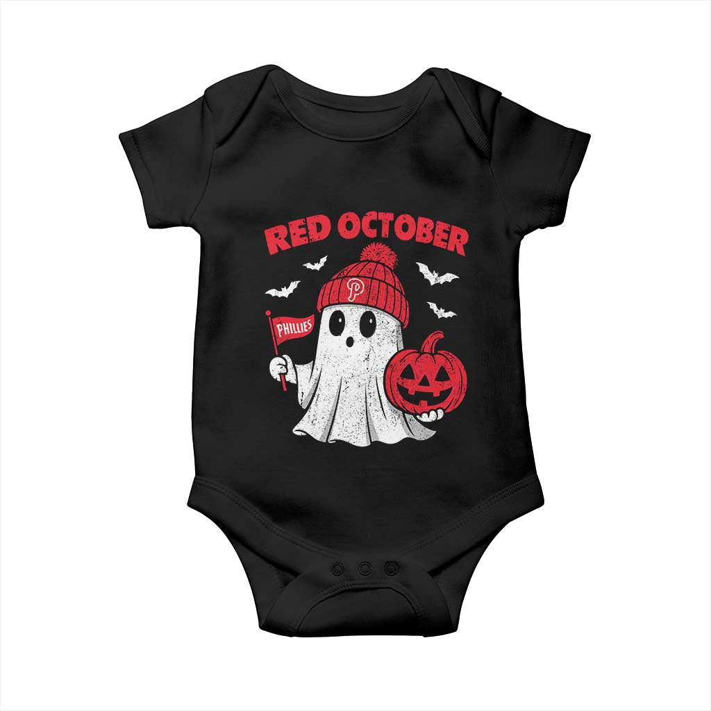 Red October Halloween Ghost Baby Onesie Philadelphia Spooky Pumpkin Baseball Fan TS10 Black Print Your Wear