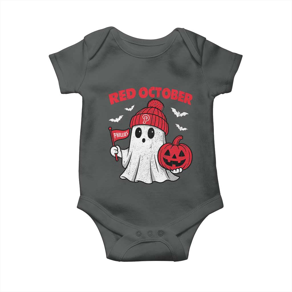 Red October Halloween Ghost Baby Onesie Philadelphia Spooky Pumpkin Baseball Fan TS10 Dark Heather Print Your Wear