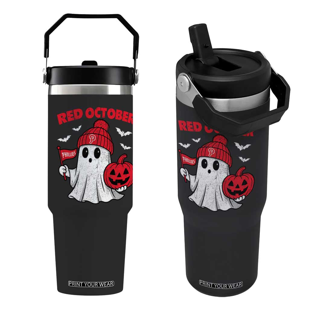Red October Halloween Ghost Flip Straw Tumbler Philadelphia Spooky Pumpkin Baseball Fan TS10 One Size: 30 oz Black Print Your Wear