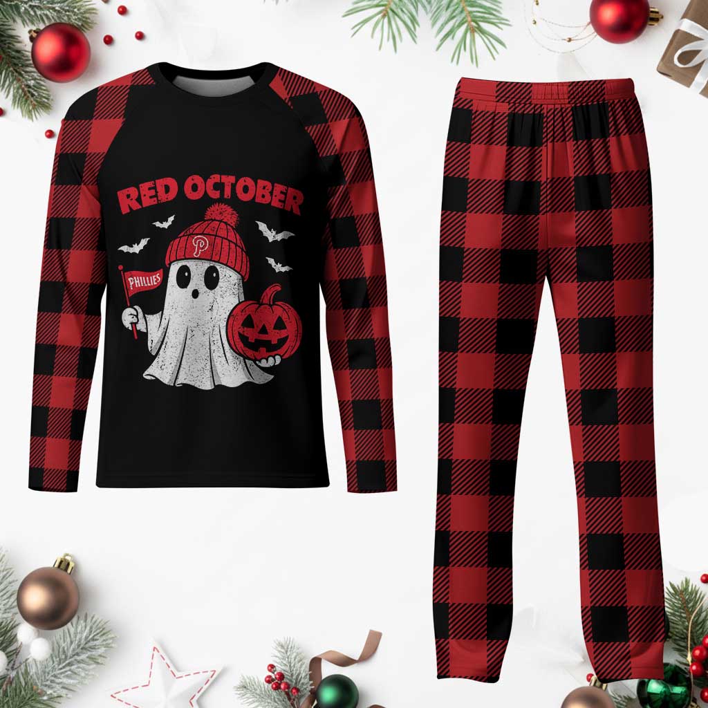 Red October Halloween Ghost Plaid Pajama Set Philadelphia Spooky Pumpkin Baseball Fan TS10 Buffalo Plaid Print Your Wear