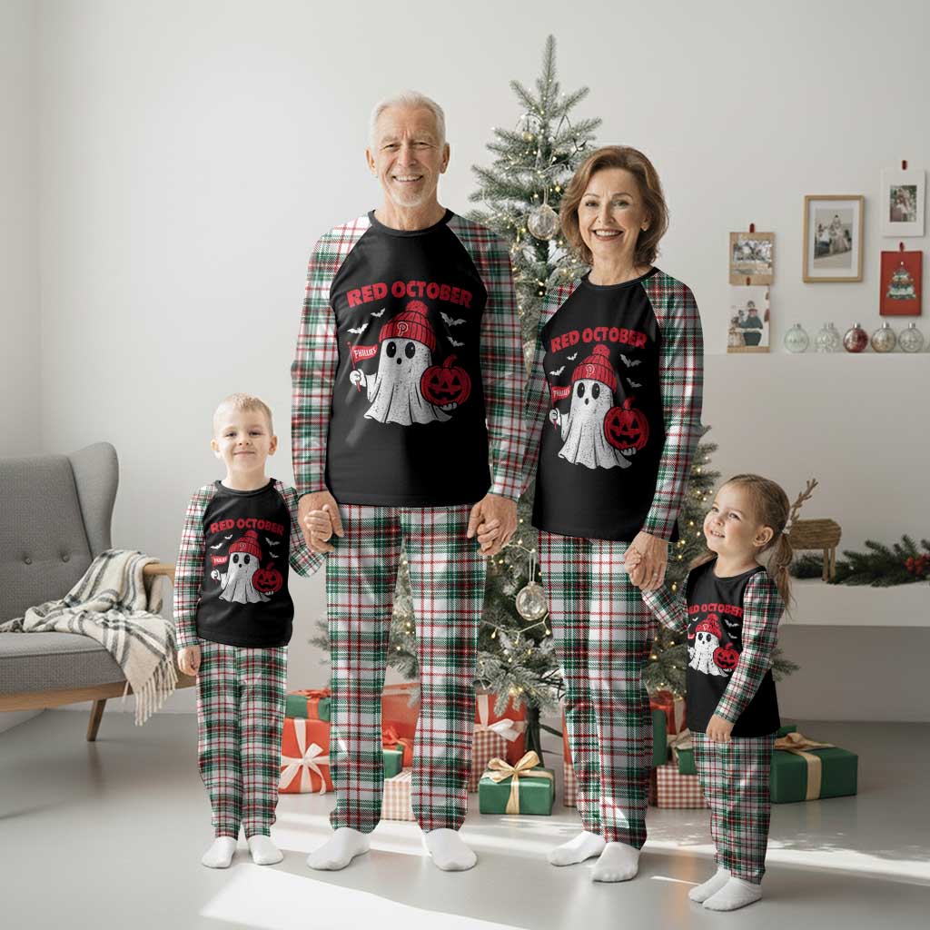 Red October Halloween Ghost Plaid Pajama Set Philadelphia Spooky Pumpkin Baseball Fan TS10 Christmas Plaid Print Your Wear