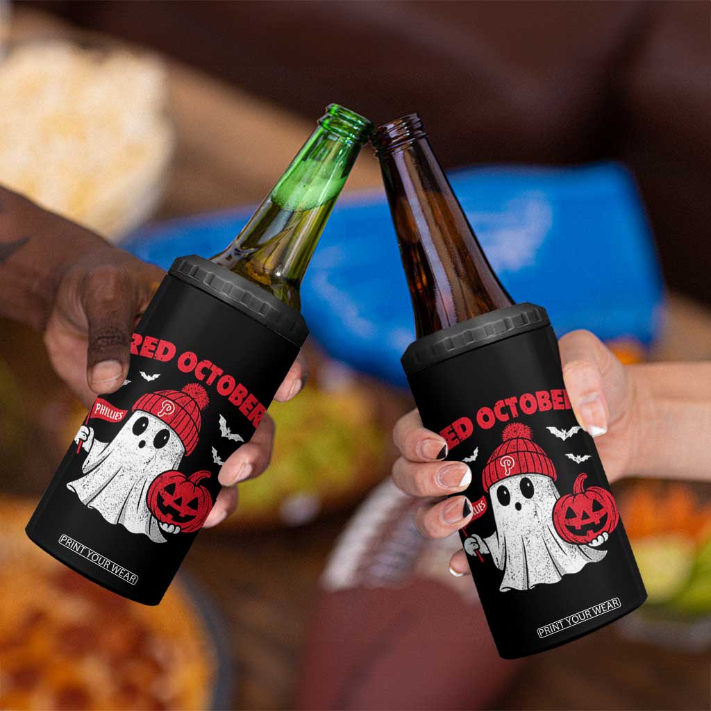 Red October Halloween Ghost 4 in 1 Can Cooler Tumbler Philadelphia Spooky Pumpkin Baseball Fan TS10 Print Your Wear