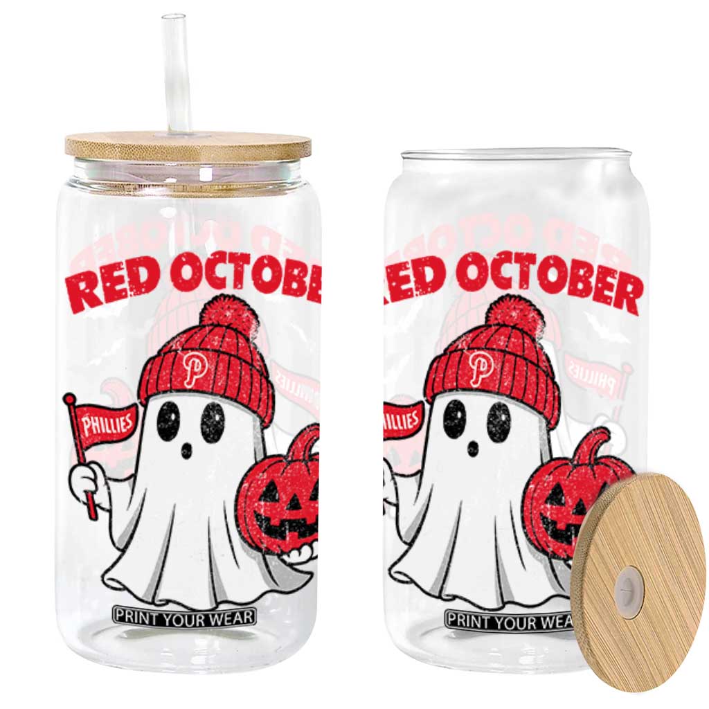 Red October Halloween Ghost Glass Can Philadelphia Spooky Pumpkin Baseball Fan TS10 Black Print Your Wear