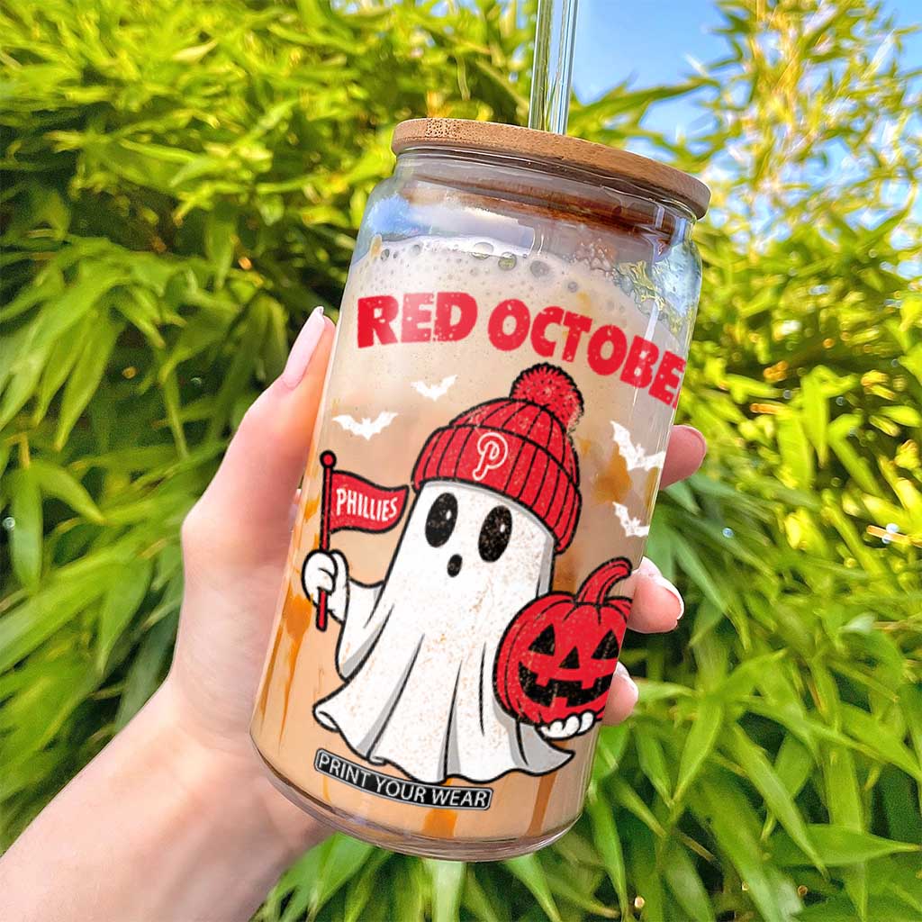 Red October Halloween Ghost Glass Can Philadelphia Spooky Pumpkin Baseball Fan TS10 Print Your Wear