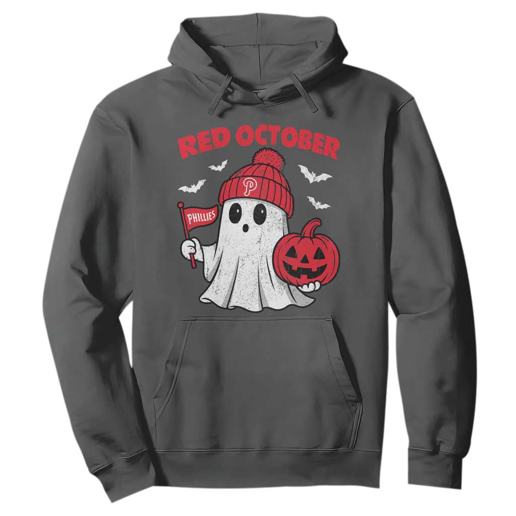 Red October Halloween Ghost Hoodie Philadelphia Spooky Pumpkin Baseball Fan TS10 Dark Heather Print Your Wear