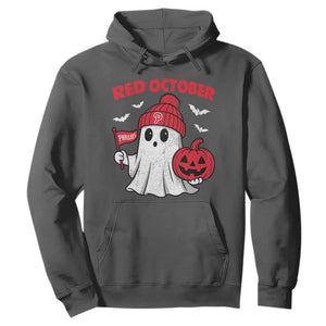 Red October Halloween Ghost Hoodie Philadelphia Spooky Pumpkin Baseball Fan TS10 Dark Heather Print Your Wear