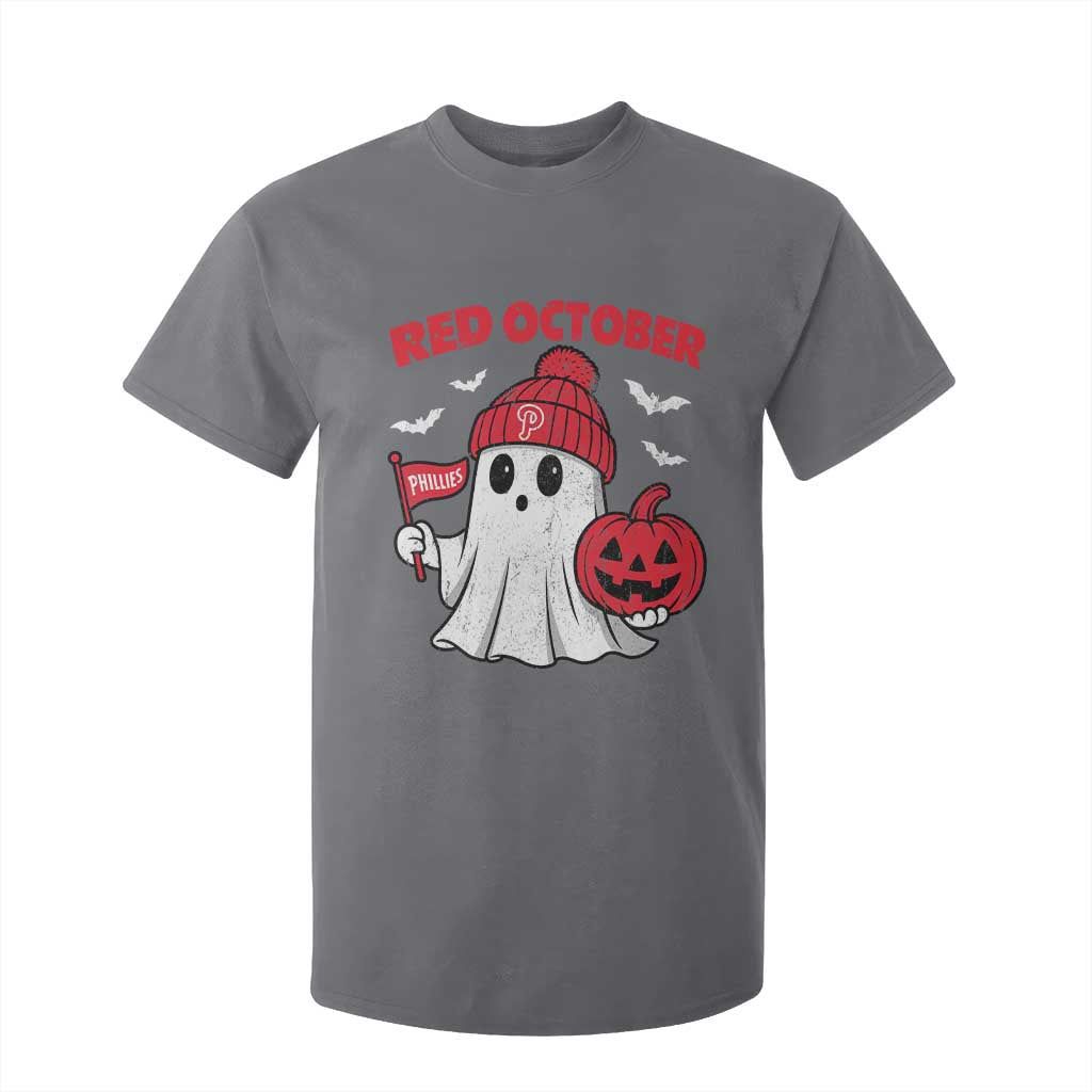 Red October Halloween Ghost T Shirt For Kid Philadelphia Spooky Pumpkin Baseball Fan TS10 Charcoal Print Your Wear
