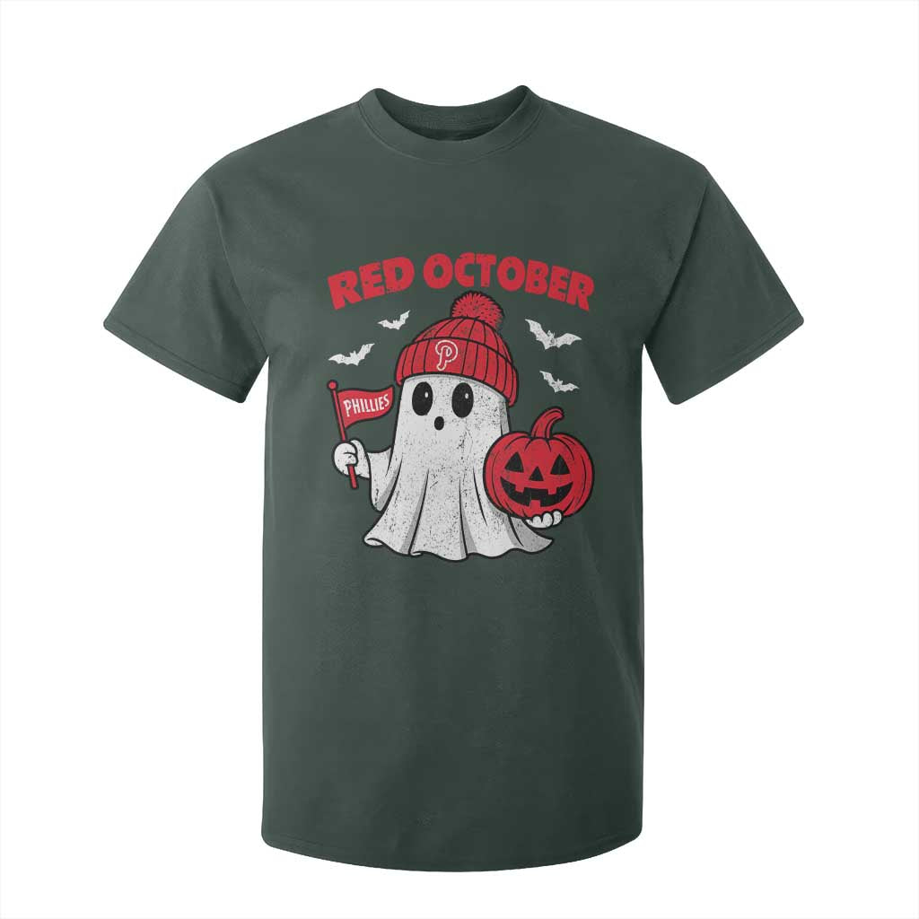 Red October Halloween Ghost T Shirt For Kid Philadelphia Spooky Pumpkin Baseball Fan TS10 Dark Forest Green Print Your Wear