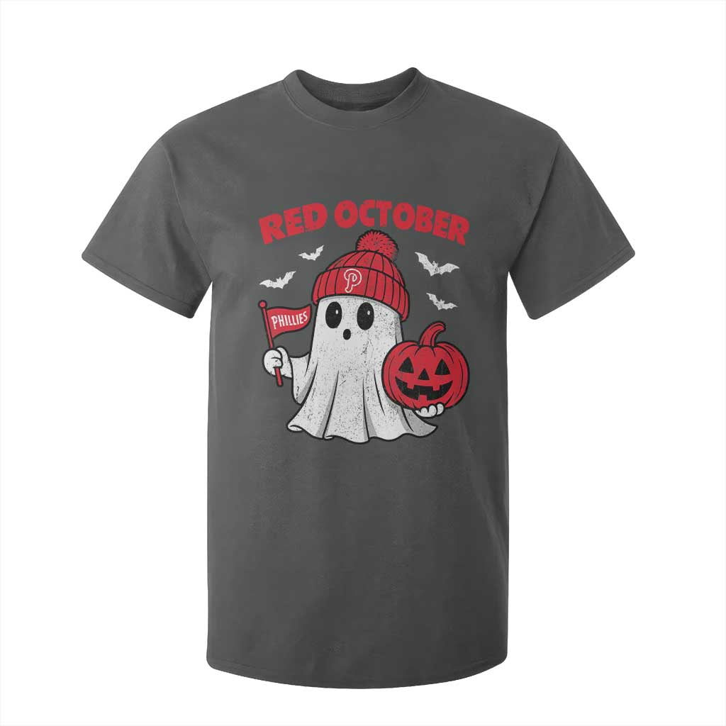 Red October Halloween Ghost T Shirt For Kid Philadelphia Spooky Pumpkin Baseball Fan TS10 Dark Heather Print Your Wear