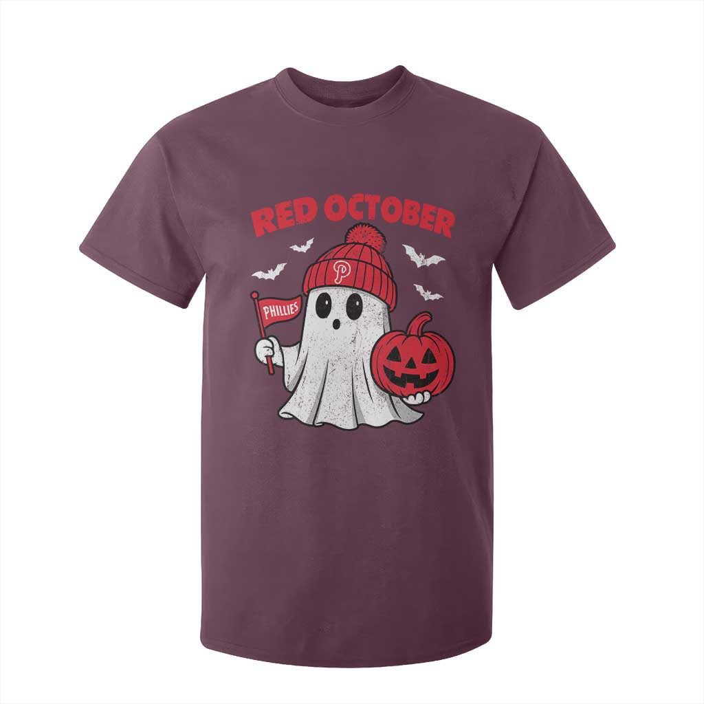 Red October Halloween Ghost T Shirt For Kid Philadelphia Spooky Pumpkin Baseball Fan TS10 Maroon Print Your Wear