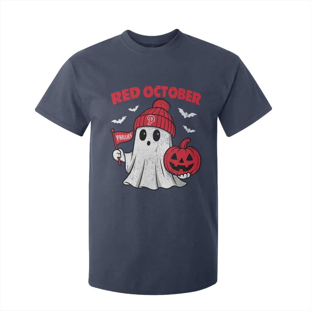 Red October Halloween Ghost T Shirt For Kid Philadelphia Spooky Pumpkin Baseball Fan TS10 Navy Print Your Wear