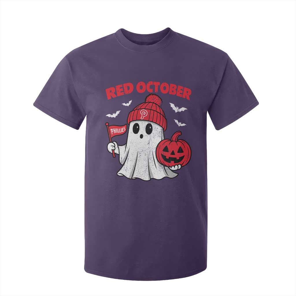 Red October Halloween Ghost T Shirt For Kid Philadelphia Spooky Pumpkin Baseball Fan TS10 Purple Print Your Wear