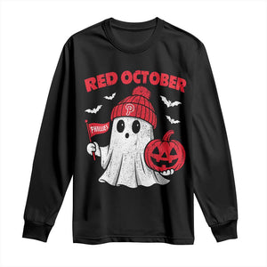 Red October Halloween Ghost Long Sleeve Shirt Philadelphia Spooky Pumpkin Baseball Fan TS10 Black Print Your Wear