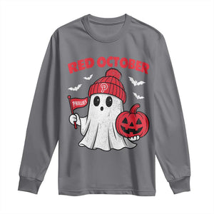 Red October Halloween Ghost Long Sleeve Shirt Philadelphia Spooky Pumpkin Baseball Fan TS10 Charcoal Print Your Wear
