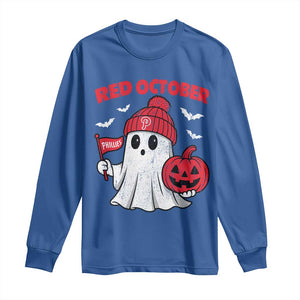 Red October Halloween Ghost Long Sleeve Shirt Philadelphia Spooky Pumpkin Baseball Fan TS10 Royal Blue Print Your Wear