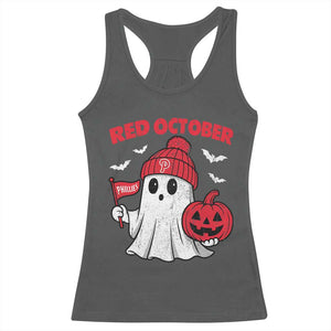 Red October Halloween Ghost Racerback Tank Top Philadelphia Spooky Pumpkin Baseball Fan TS10 Dark Heather Print Your Wear