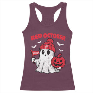 Red October Halloween Ghost Racerback Tank Top Philadelphia Spooky Pumpkin Baseball Fan TS10 Maroon Print Your Wear