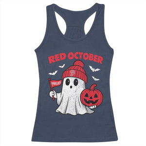 Red October Halloween Ghost Racerback Tank Top Philadelphia Spooky Pumpkin Baseball Fan TS10 Navy Print Your Wear