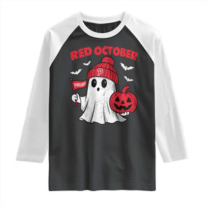 Red October Halloween Ghost Raglan Shirt Philadelphia Spooky Pumpkin Baseball Fan TS10 Black White Print Your Wear