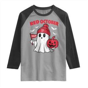 Red October Halloween Ghost Raglan Shirt Philadelphia Spooky Pumpkin Baseball Fan TS10 Sport Gray Black Print Your Wear