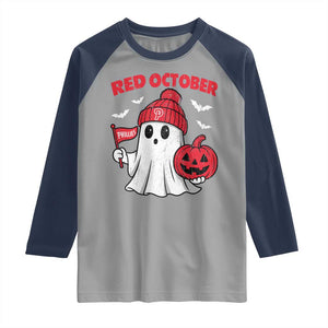 Red October Halloween Ghost Raglan Shirt Philadelphia Spooky Pumpkin Baseball Fan TS10 Sport Gray Navy Print Your Wear