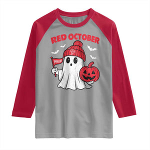 Red October Halloween Ghost Raglan Shirt Philadelphia Spooky Pumpkin Baseball Fan TS10 Sport Gray Red Print Your Wear