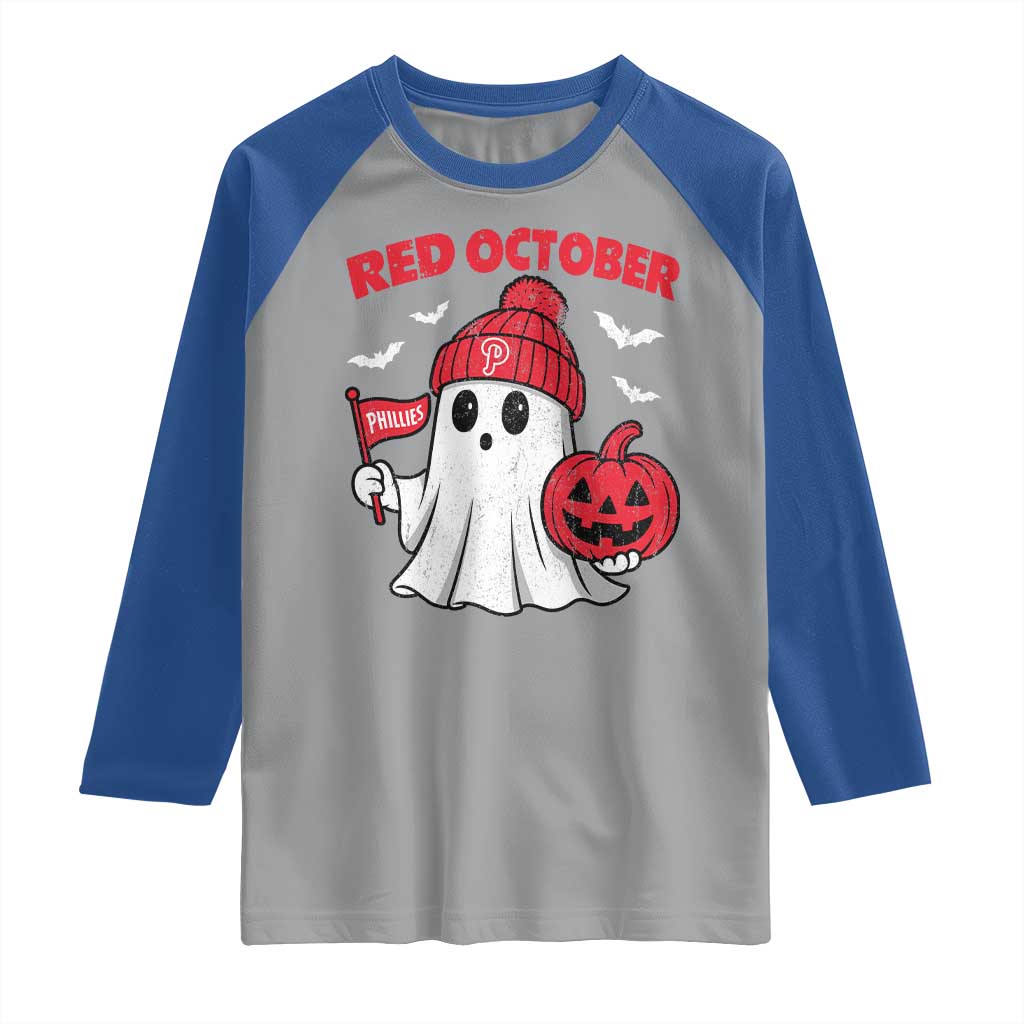 Red October Halloween Ghost Raglan Shirt Philadelphia Spooky Pumpkin Baseball Fan TS10 Sport Gray Royal Print Your Wear