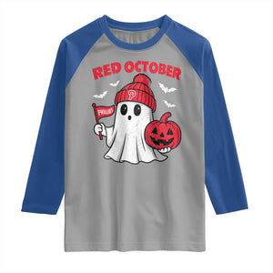 Red October Halloween Ghost Raglan Shirt Philadelphia Spooky Pumpkin Baseball Fan TS10 Sport Gray Royal Print Your Wear
