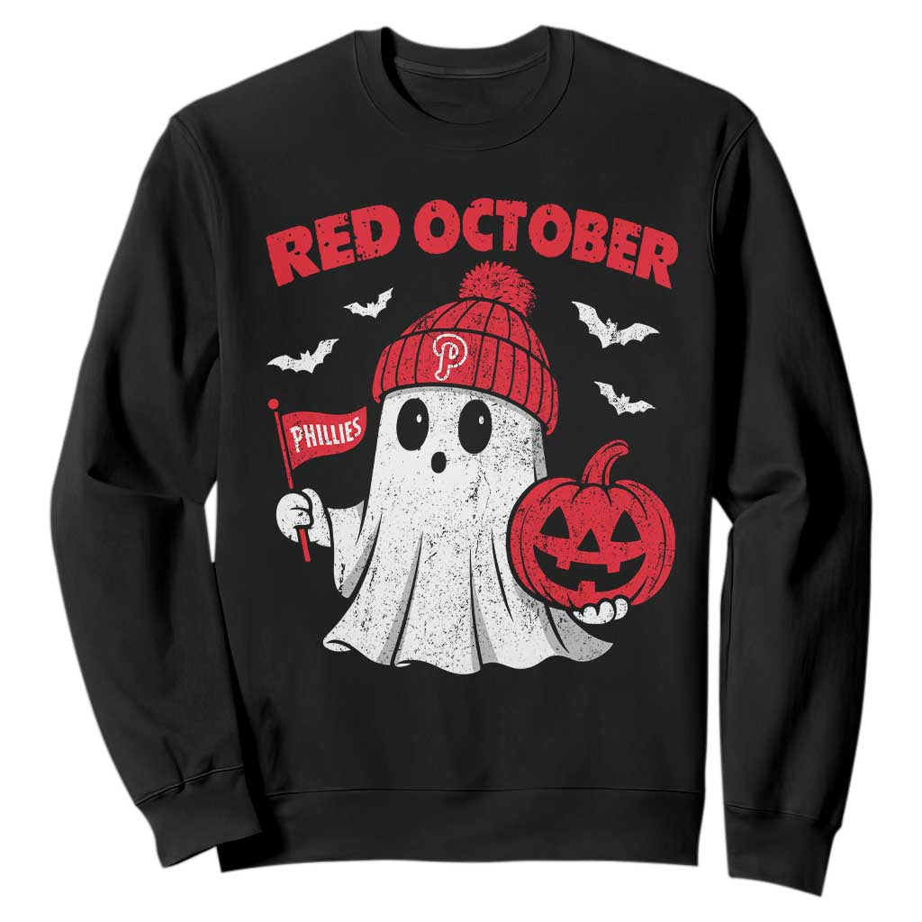 Red October Halloween Ghost Sweatshirt Philadelphia Spooky Pumpkin Baseball Fan TS10 Black Print Your Wear