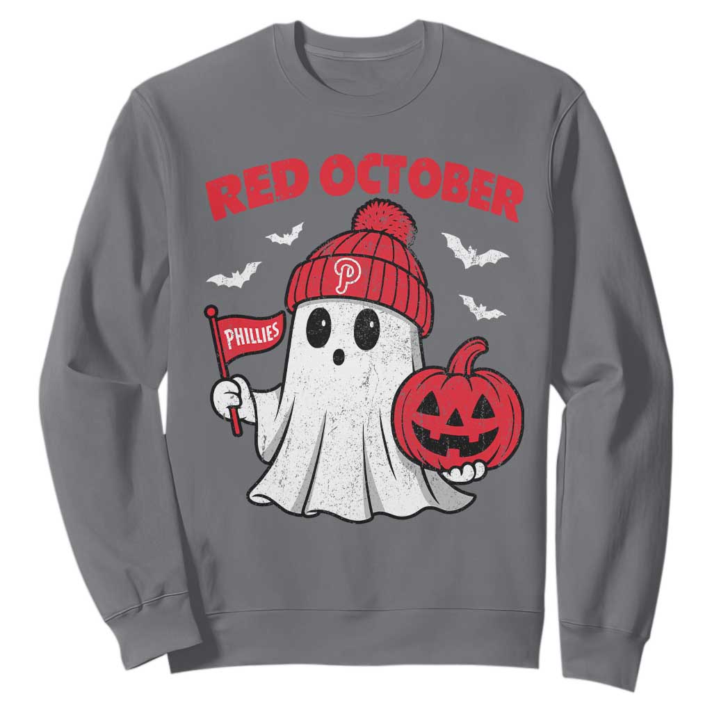 Red October Halloween Ghost Sweatshirt Philadelphia Spooky Pumpkin Baseball Fan TS10 Charcoal Print Your Wear