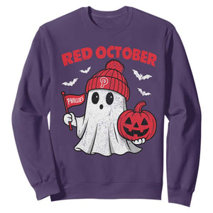 Red October Halloween Ghost Sweatshirt Philadelphia Spooky Pumpkin Baseball Fan TS10 Purple Print Your Wear