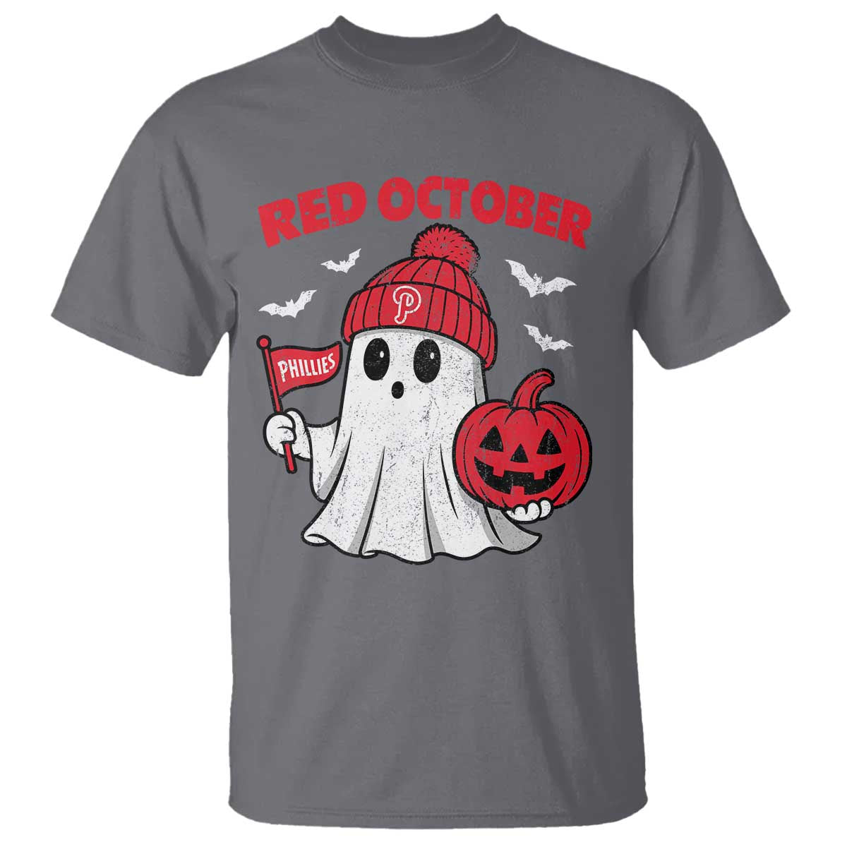 Red October Halloween Ghost T Shirt Philadelphia Spooky Pumpkin Baseball Fan TS10 Charcoal Print Your Wear