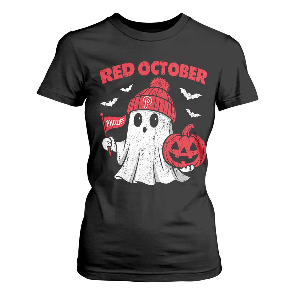 Red October Halloween Ghost T Shirt For Women Philadelphia Spooky Pumpkin Baseball Fan TS10 Black Print Your Wear