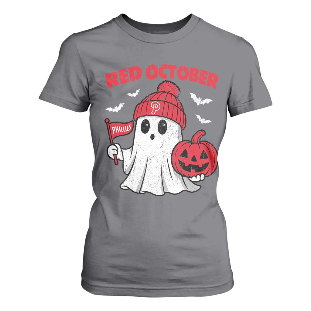 Red October Halloween Ghost T Shirt For Women Philadelphia Spooky Pumpkin Baseball Fan TS10 Charcoal Print Your Wear