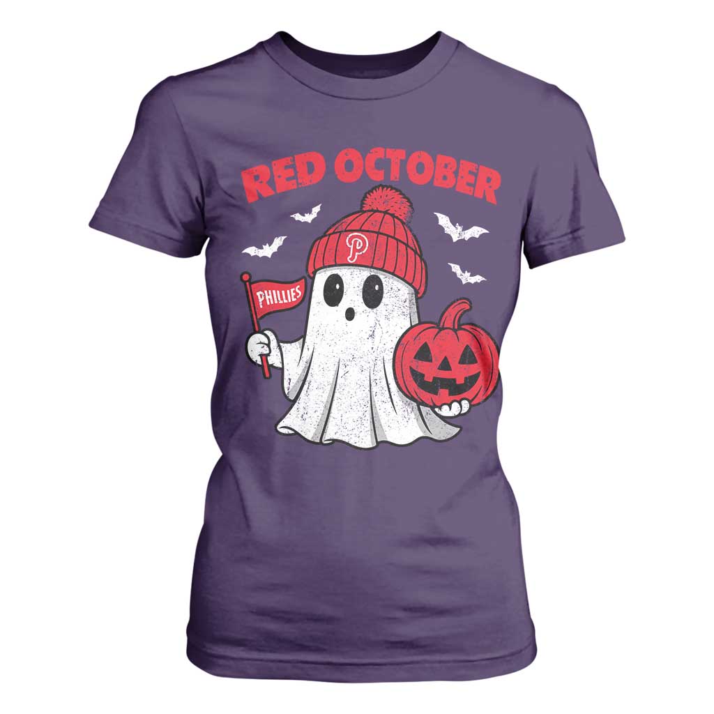 Red October Halloween Ghost T Shirt For Women Philadelphia Spooky Pumpkin Baseball Fan TS10 Purple Print Your Wear