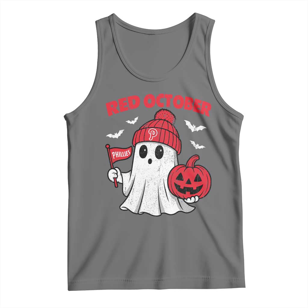 Red October Halloween Ghost Tank Top Philadelphia Spooky Pumpkin Baseball Fan TS10 Black Heather Print Your Wear