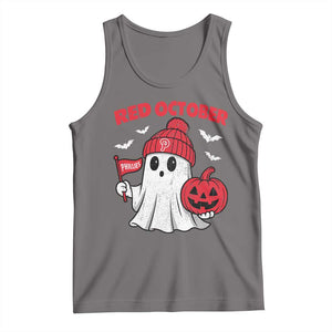 Red October Halloween Ghost Tank Top Philadelphia Spooky Pumpkin Baseball Fan TS10 Deep Heather Print Your Wear