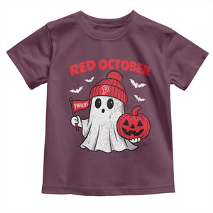 Red October Halloween Ghost Toddler T Shirt Philadelphia Spooky Pumpkin Baseball Fan TS10 Maroon Print Your Wear