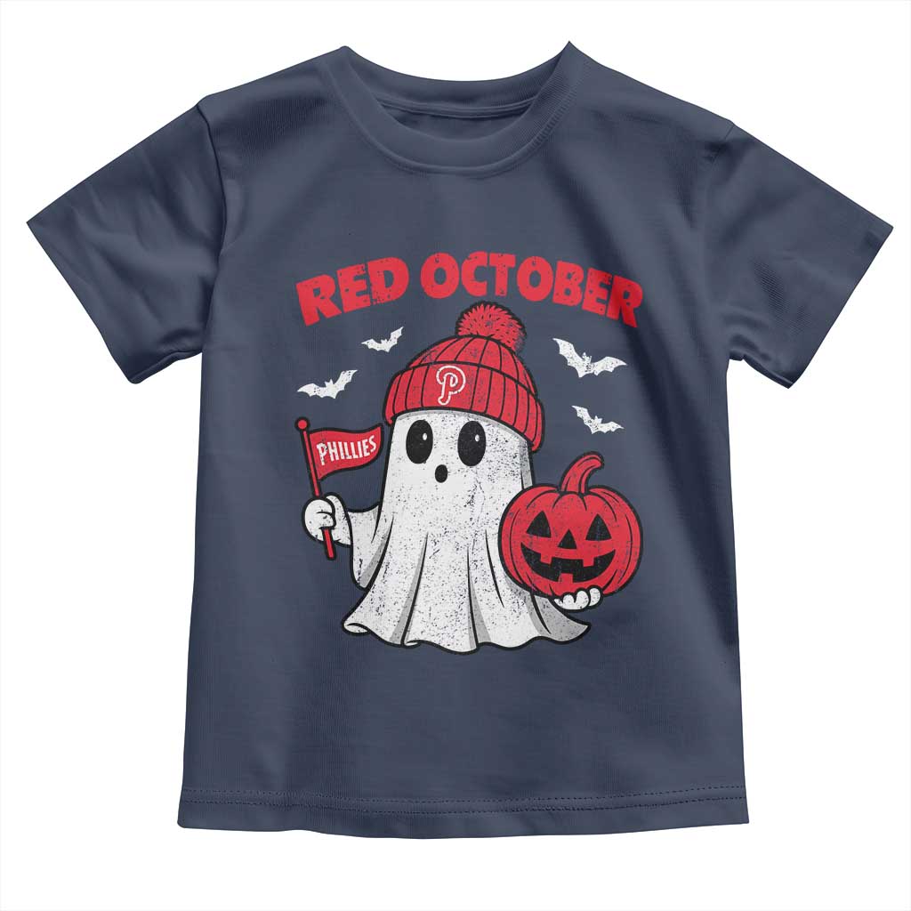 Red October Halloween Ghost Toddler T Shirt Philadelphia Spooky Pumpkin Baseball Fan TS10 Navy Print Your Wear