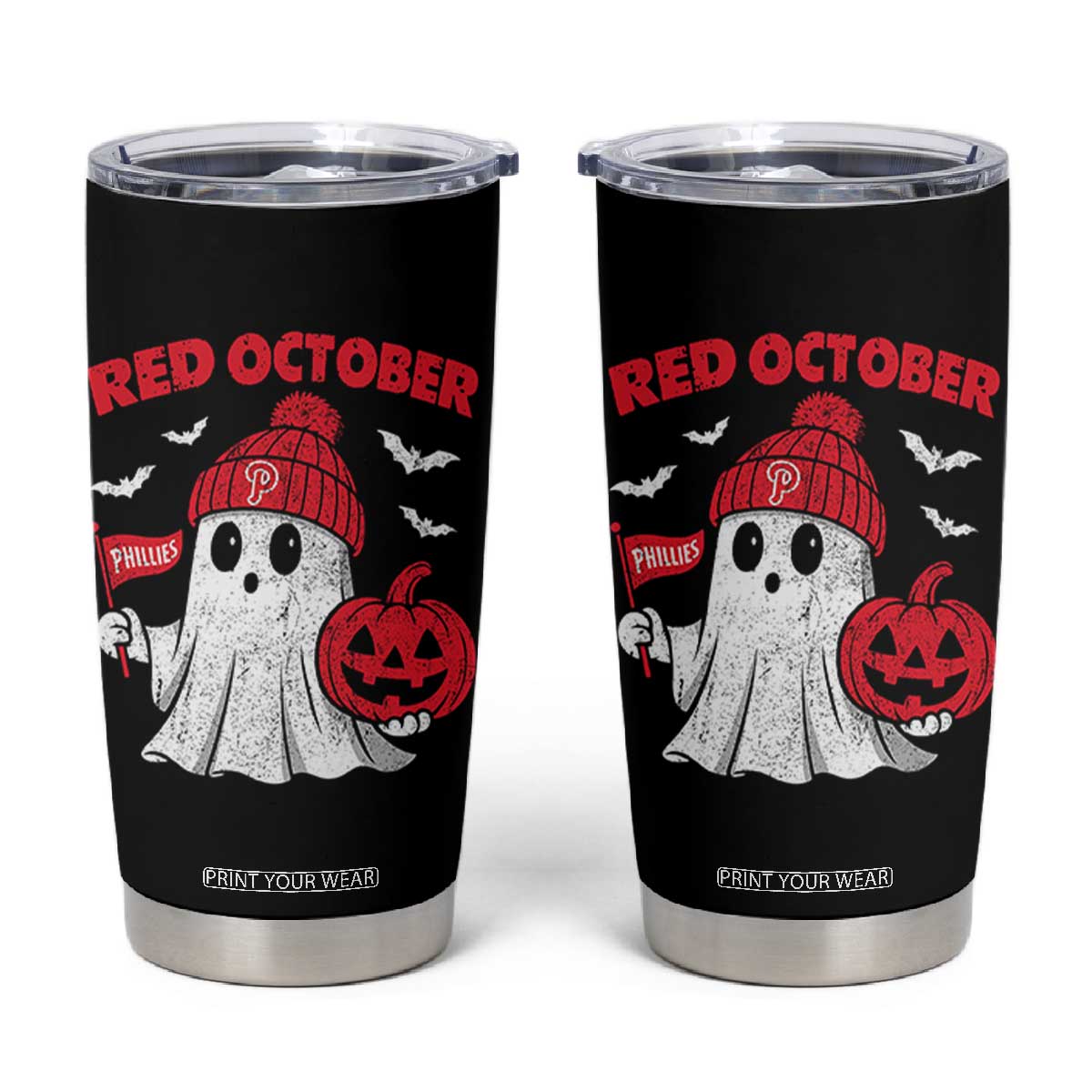 Red October Halloween Ghost Tumbler Cup Philadelphia Spooky Pumpkin Baseball Fan TS10 Black Print Your Wear